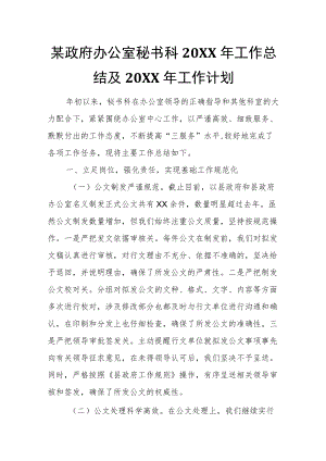 某政府办公室秘书科20XX年工作总结及20XX年工作计划.docx