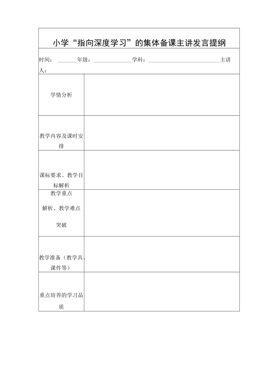 小学“指向深度学习”的集体备课主讲发言提纲.docx_第1页