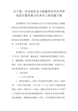 关于进一步支持社会力量提供多层次多样化医疗服务重点任务分工的实施方案.docx