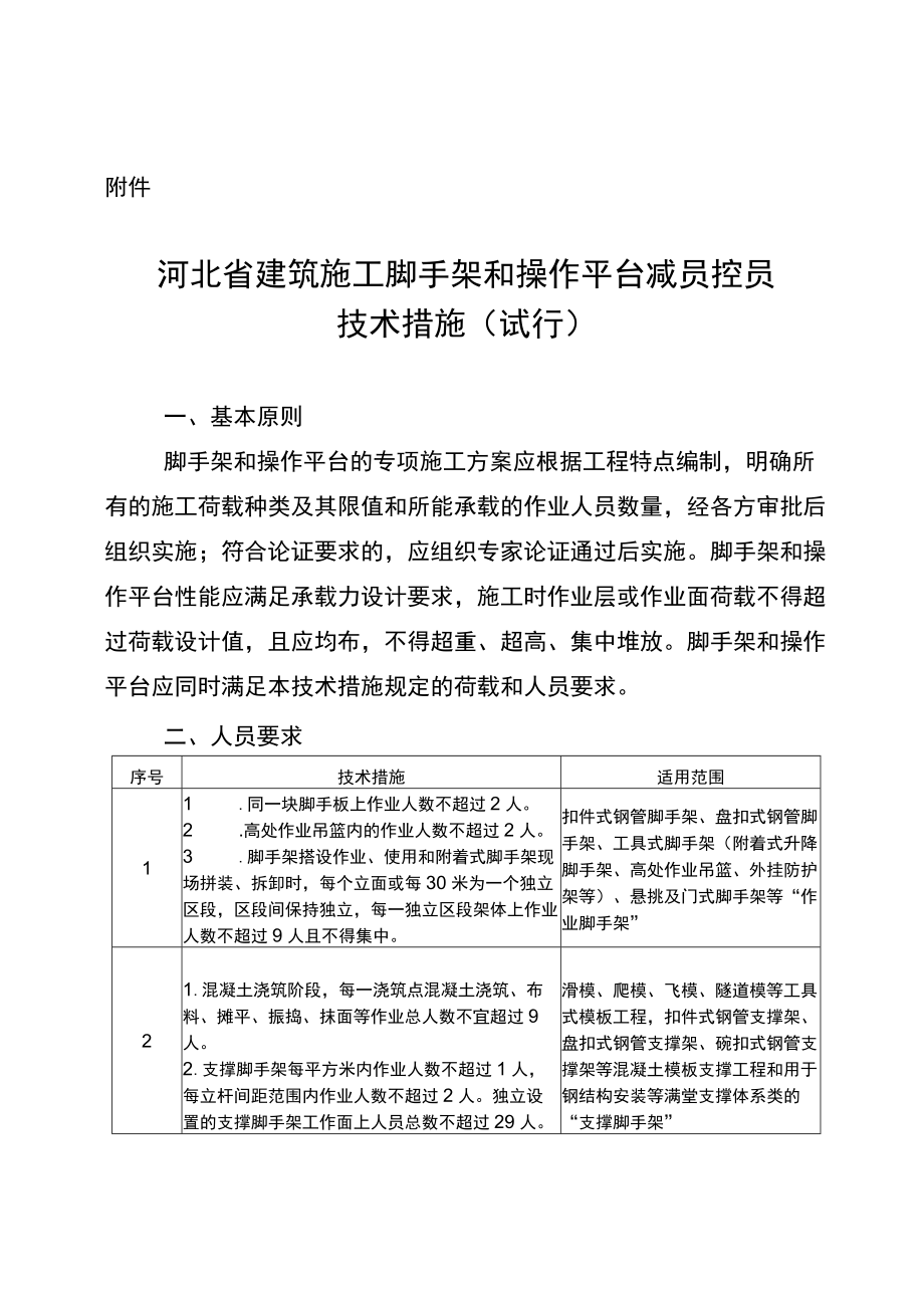 河北省建筑施工脚手架和操作平台减员控员技术措施（试行）.docx_第1页