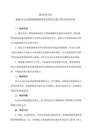 XX师范学院202X年公共基础课教师职业化转型与能力提升培训内容.docx