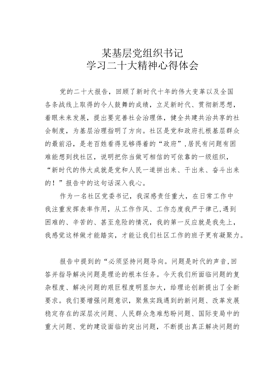 某基层党组织书记学习二十大精神心得体会.docx_第1页