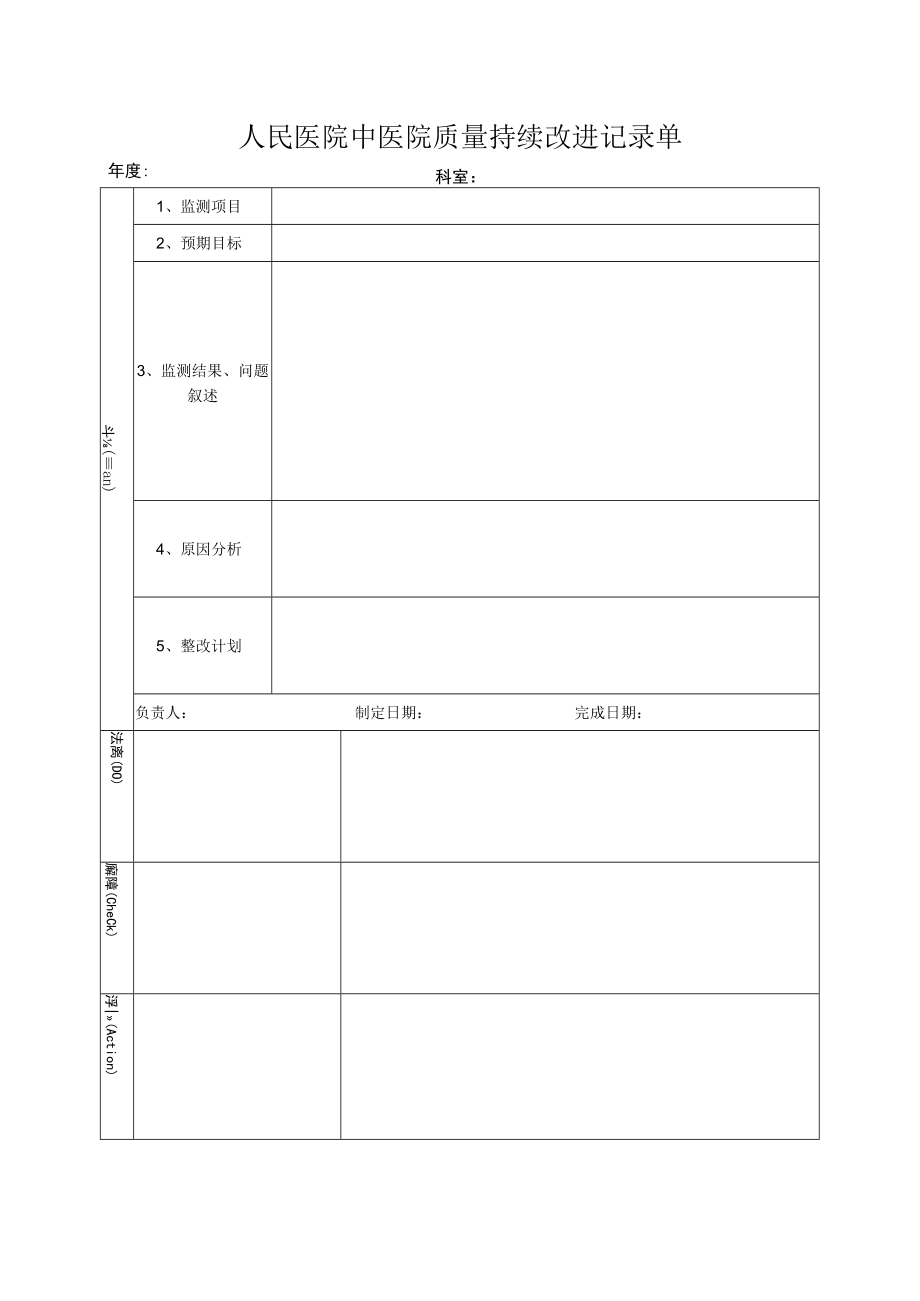 医院中医院质量持续改进记录单.docx_第1页