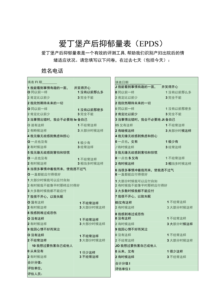 孕产期抑郁症筛查干预服务流程、PHQ-9抑郁症筛查量表、爱丁堡产后抑郁量表（EPDS）.docx_第3页