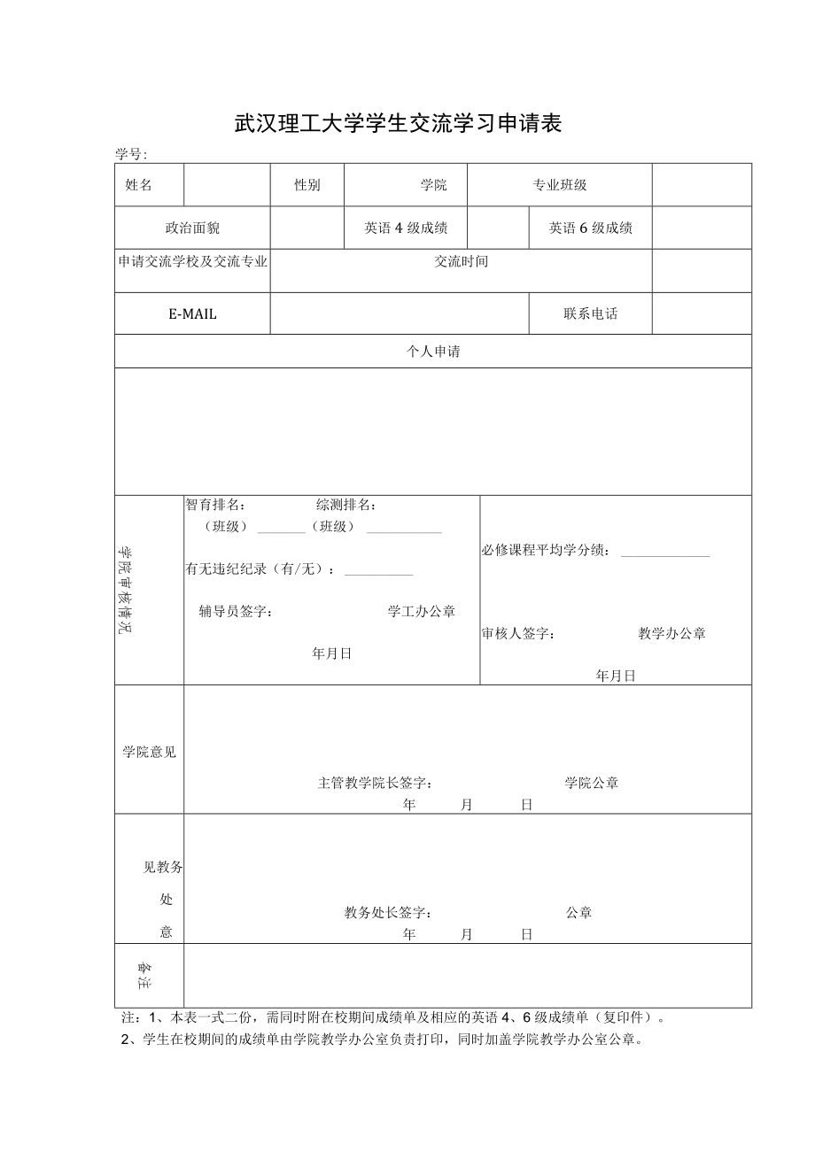 武汉理工大学出国留学生申请表.docx_第1页