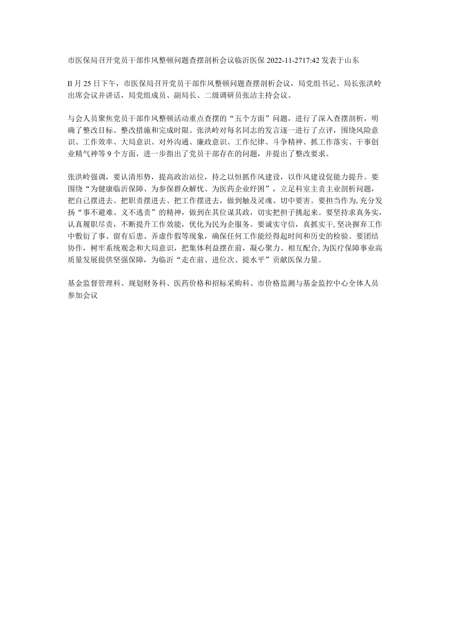 市医保局召开党员干部作风整顿问题查摆剖析会议.docx_第1页