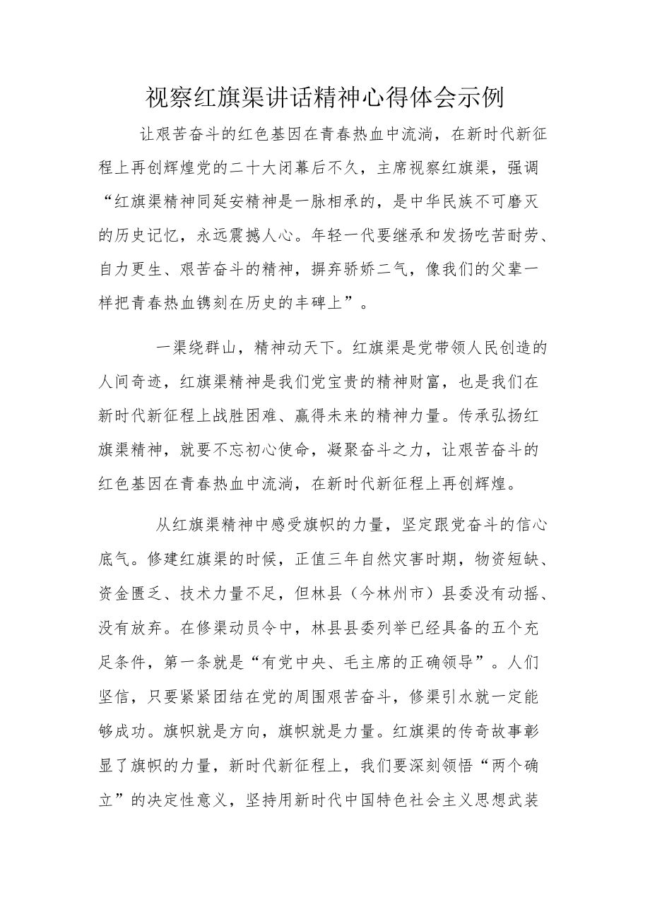 视察红旗渠讲话精神心得体会示例.docx_第1页