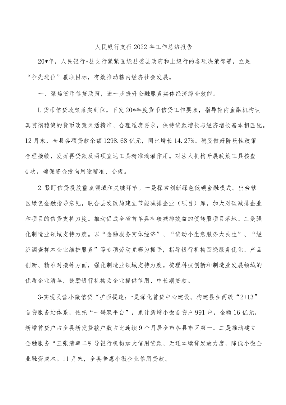 人民银行支行2022年工作总结报告.docx_第1页