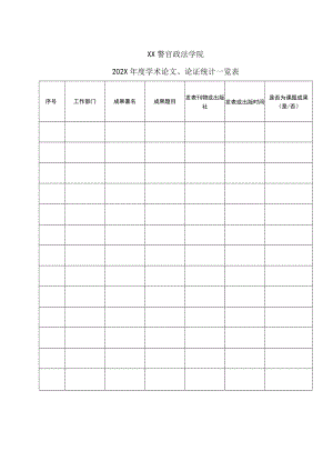 XX警官政法学院202X年度学术论文、论证统计一览表.docx