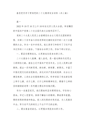 基层党员学习贯彻党的二十大精神发言材料（共三篇）.docx