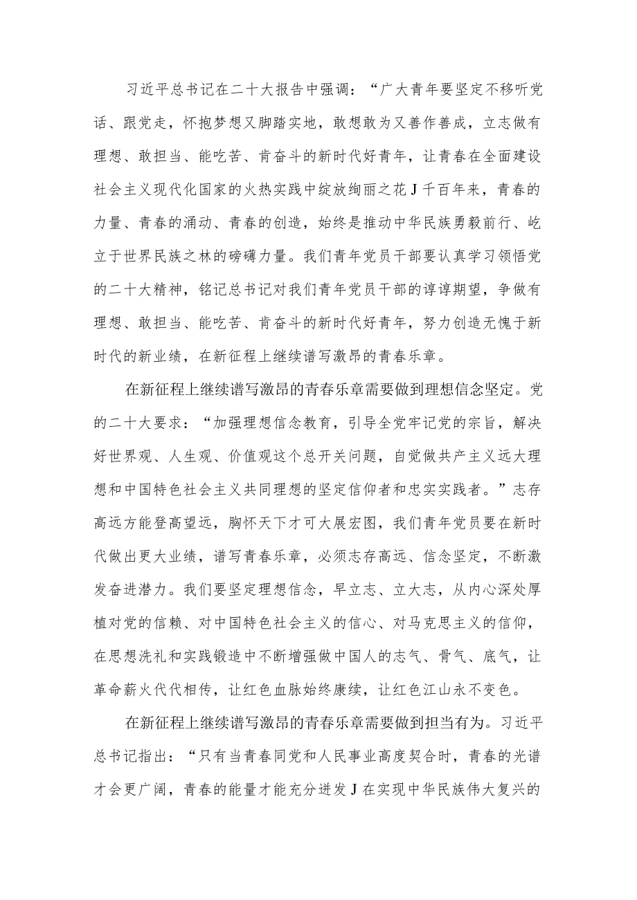 青年党员干部职工单位员工学习二十大精神心得体会研讨交流发言材料15篇.docx_第3页