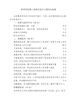 蚌埠学院第三届网页设计大赛评分标准.docx