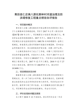 青田县仁庄镇八源坑雅林村河道治理及防洪堤修复工程重点绩效自评报告.docx