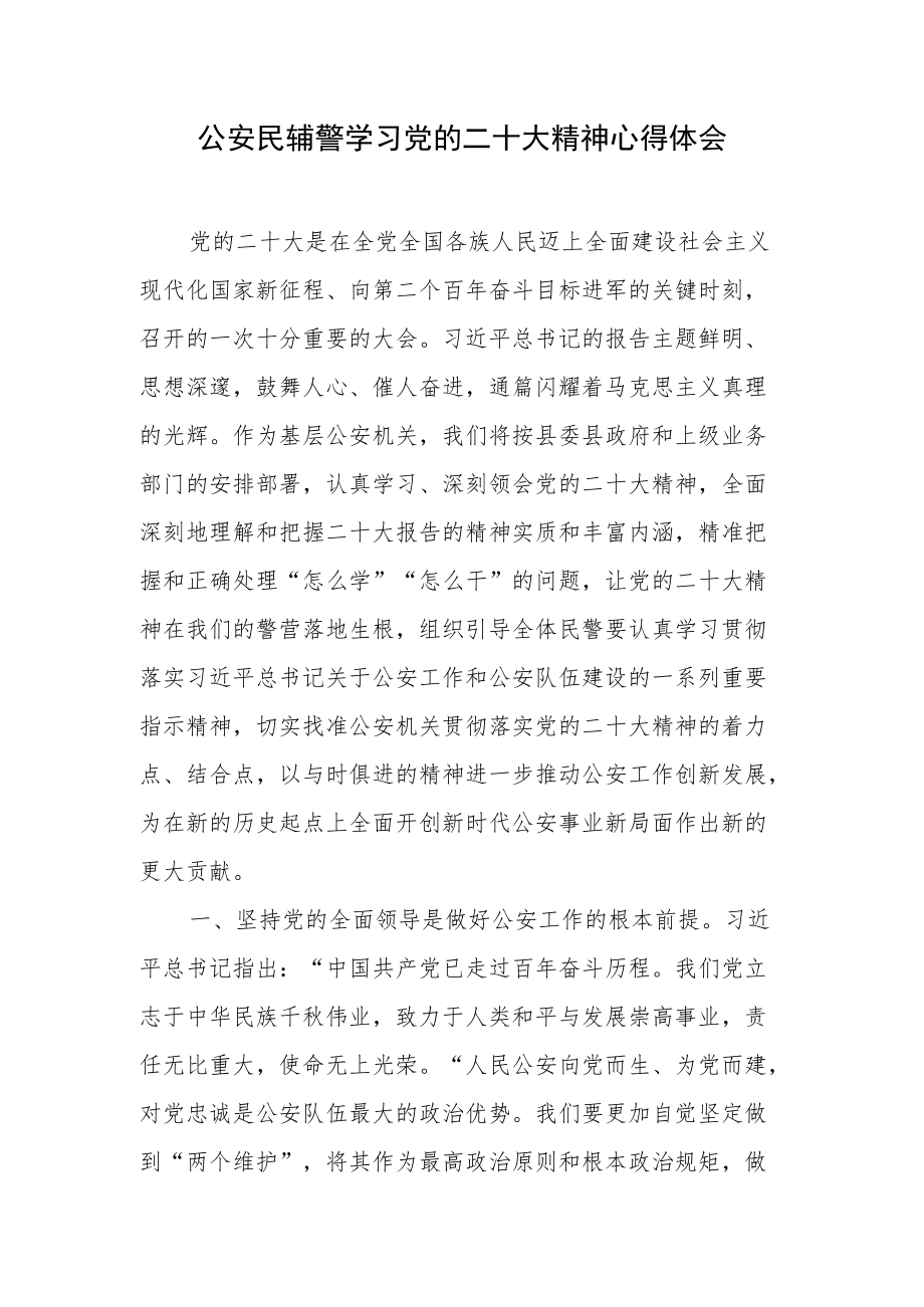 公安民辅警学习党的二十大精神心得体会（四）.docx_第1页