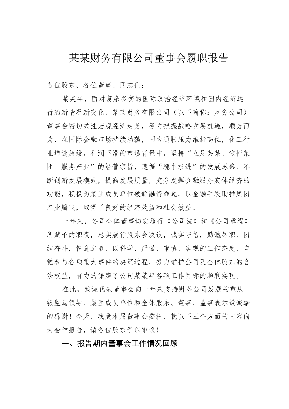 某某财务有限公司董事会履职报告.docx_第1页