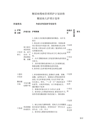 糖尿病慢病管理照护计划表格.docx