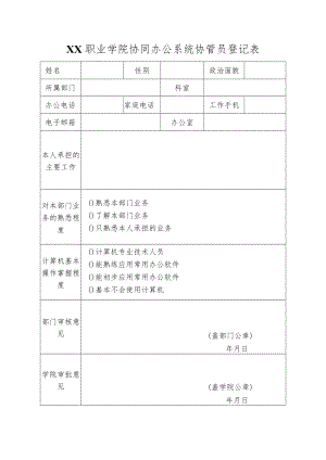 XX职业学院协同办公系统协管员登记表.docx