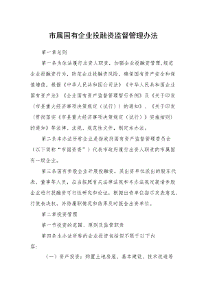 市属国有企业投融资监督管理办法.docx