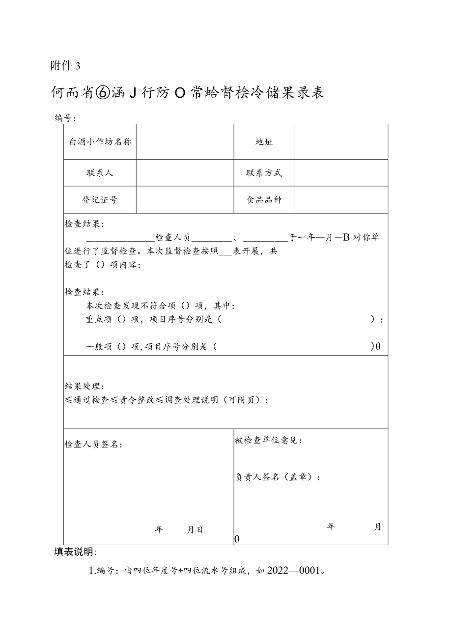 河南省白酒小作坊日常监督检查结果记录表.docx_第1页