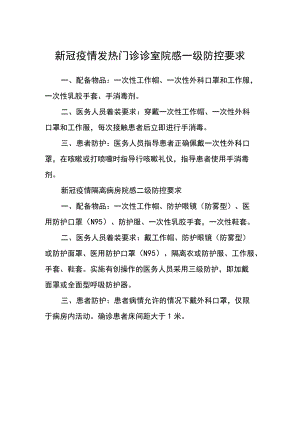 新冠疫情发热门诊诊室院感一级防控要求.docx