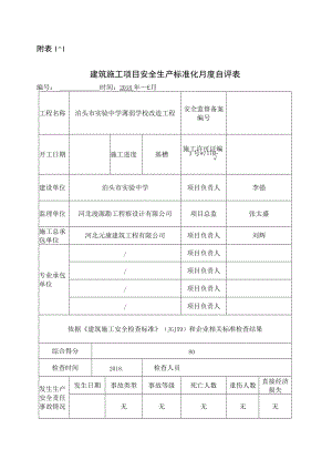 建筑施工项目安全生产标准化月度自评表.docx