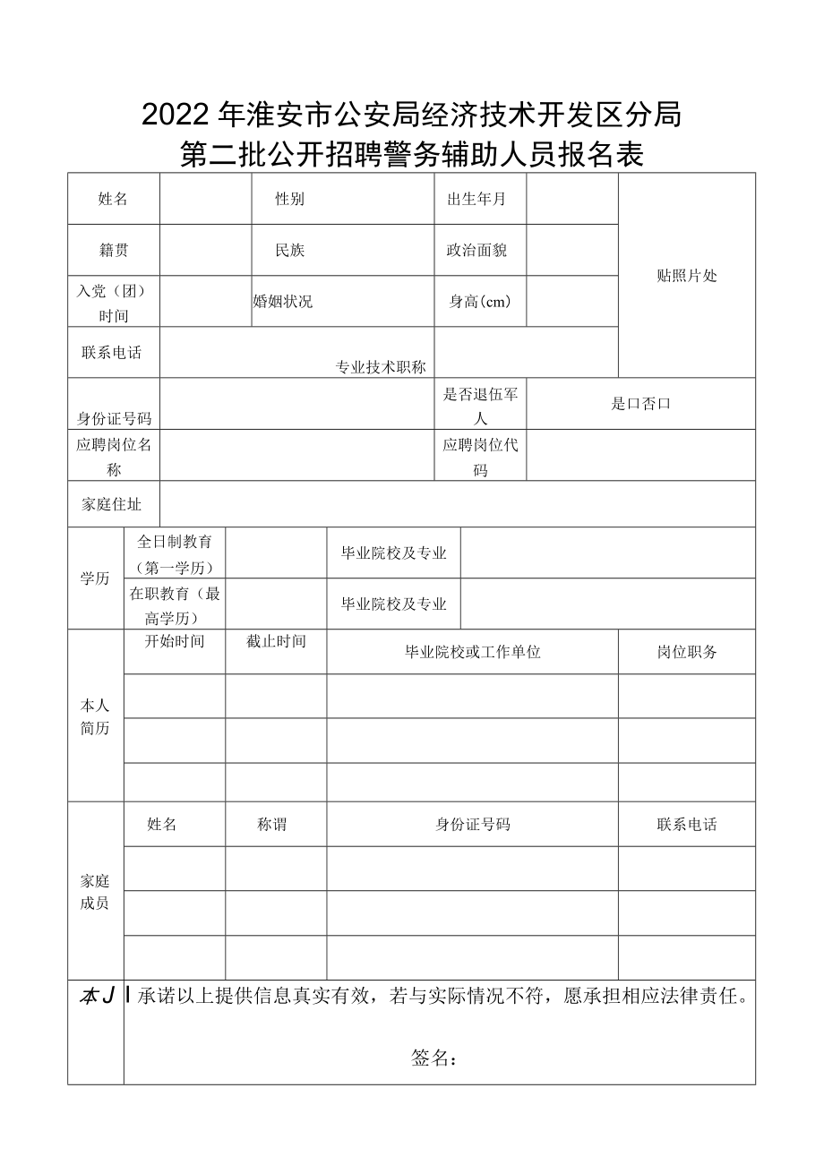 淮安市公安局清江浦分局警务辅助人员报名表.docx_第1页