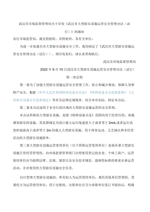 武汉市市场监督管理局关于印发《武汉市大型游乐设施运营安全管理办法(试行)》的通知.docx