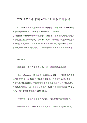 2022-2023年中国MCN行业发展研究报告.docx