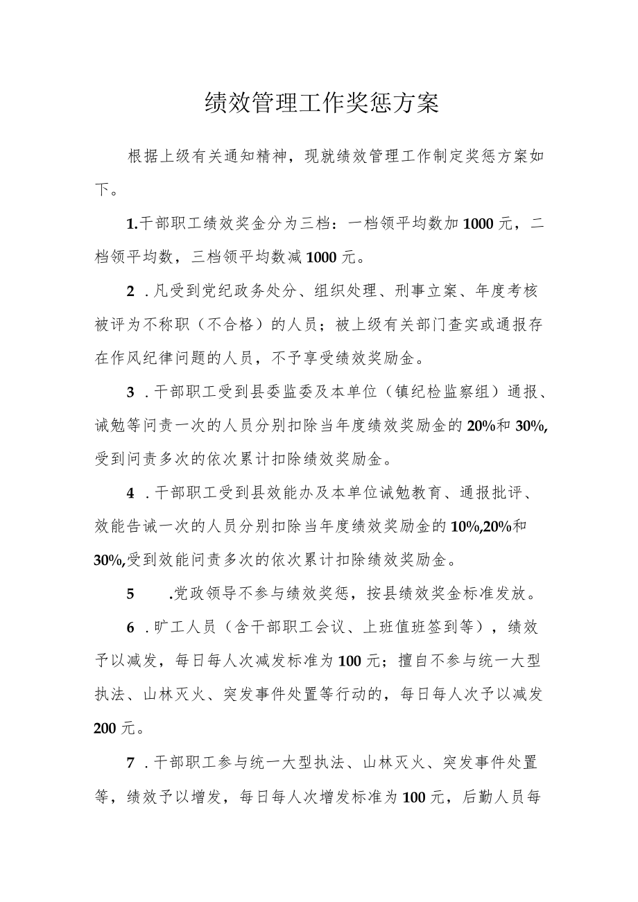 绩效管理工作奖惩方案.docx_第1页