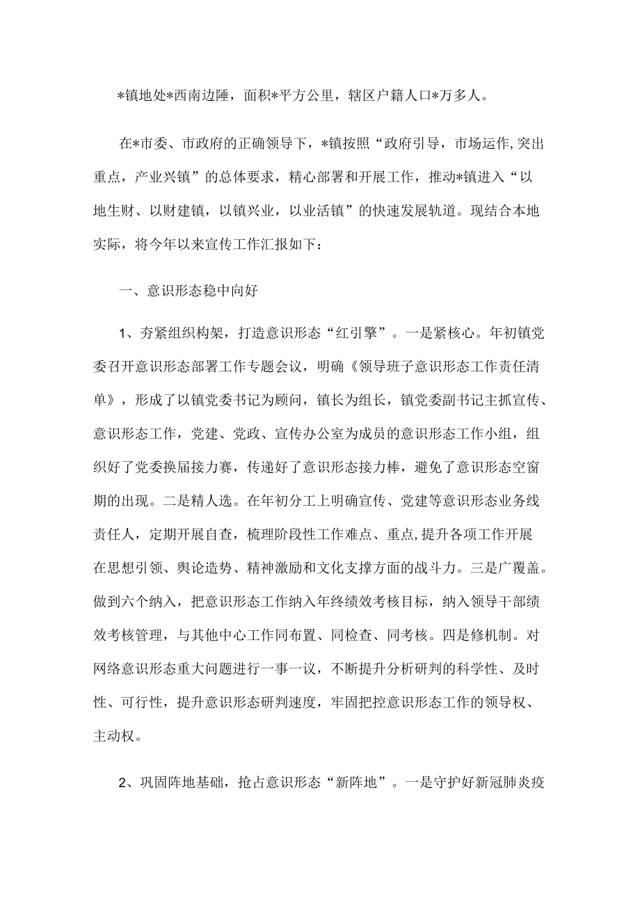 镇人民政府2022年宣传工作汇报材料.docx_第1页