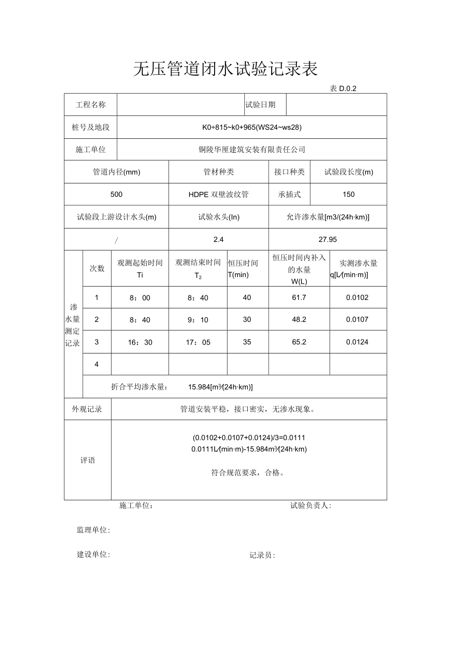 管道闭水实验记录表.docx_第2页