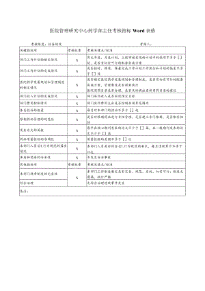 医院管理研究中心药学部主任考核指标Word表格.docx