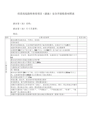 经营高危险性体育项目游泳安全开放检查对照表.docx