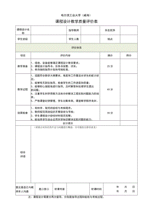 哈尔滨工业大学威海课程设计教学质量评价表.docx