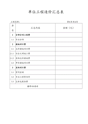 单位工程造价汇总表.docx