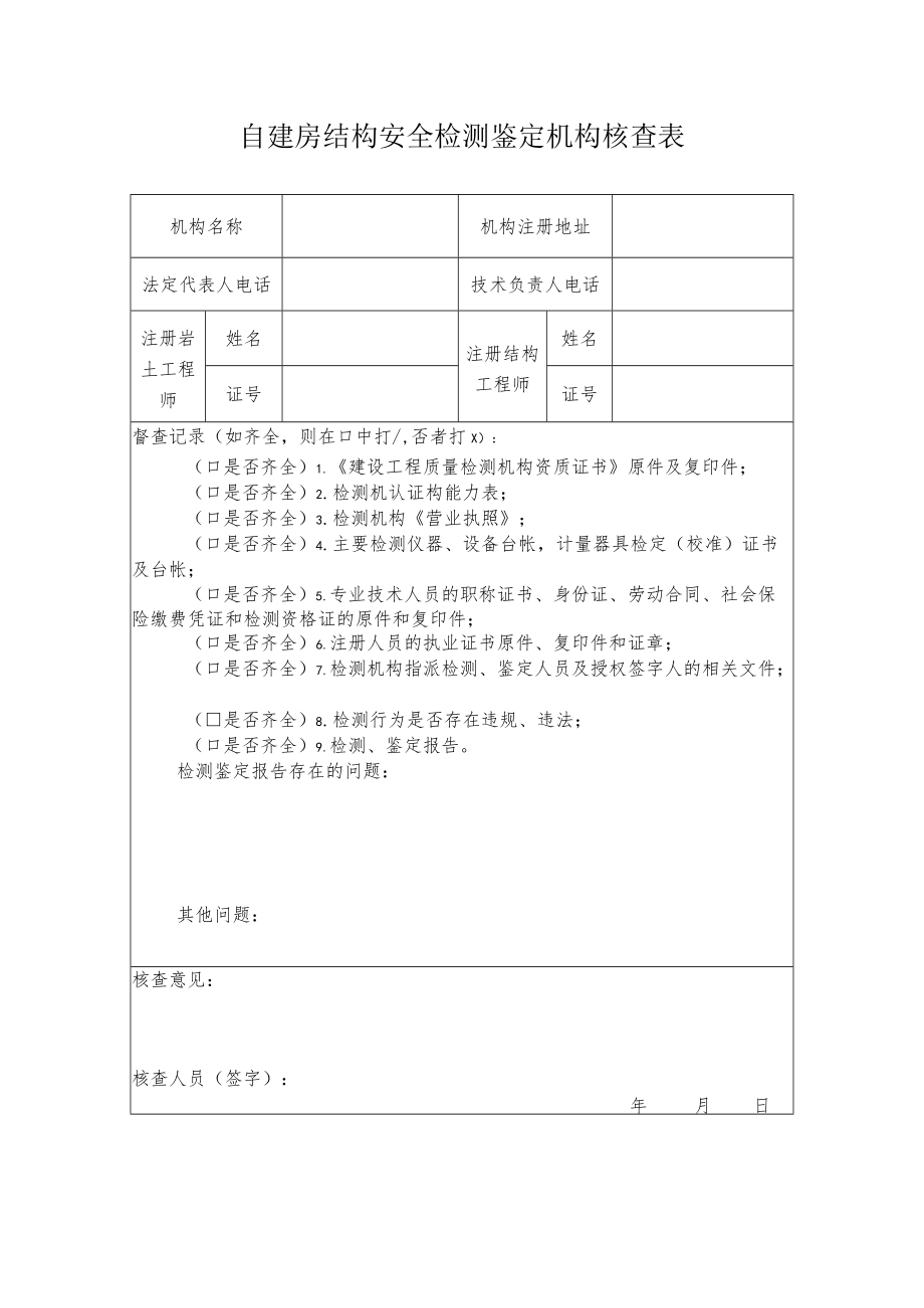 自建房结构安全检测鉴定机构核查表.docx_第1页