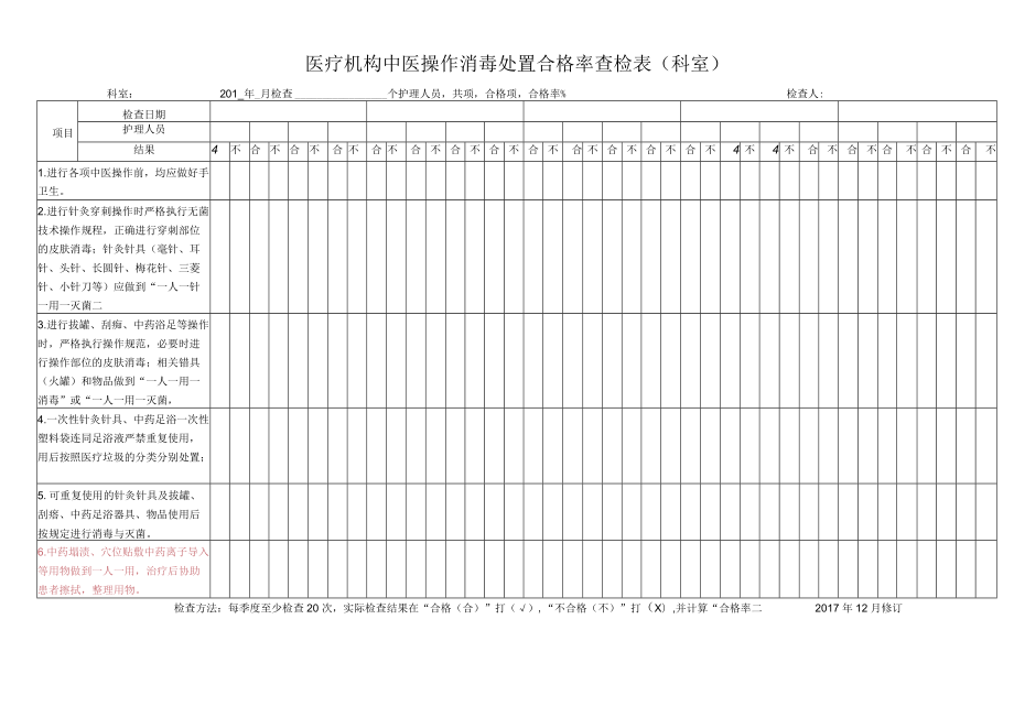 医疗机构中医操作消毒处置合格率查检表（科室）.docx_第1页