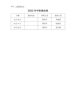 单位工程训练中心2022年中秋值班表.docx