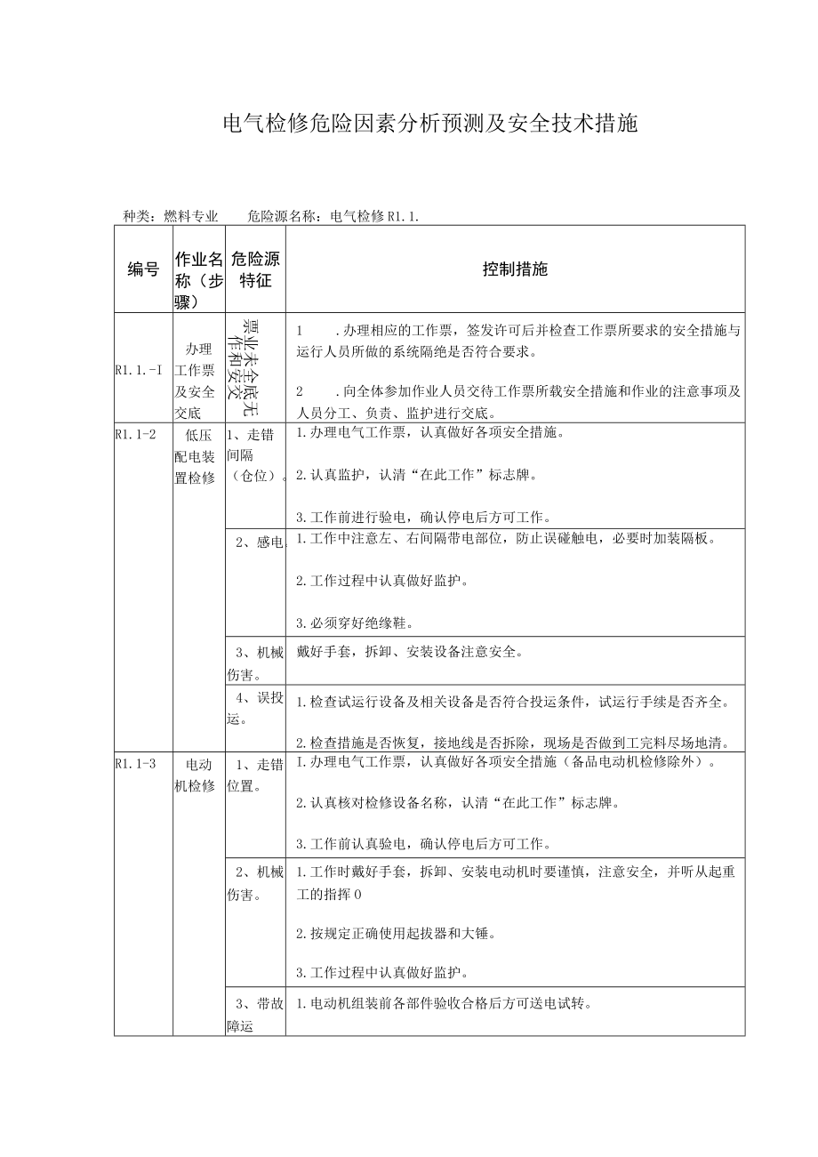 电气检修危险因素分析预测及安全技术措施.docx_第1页