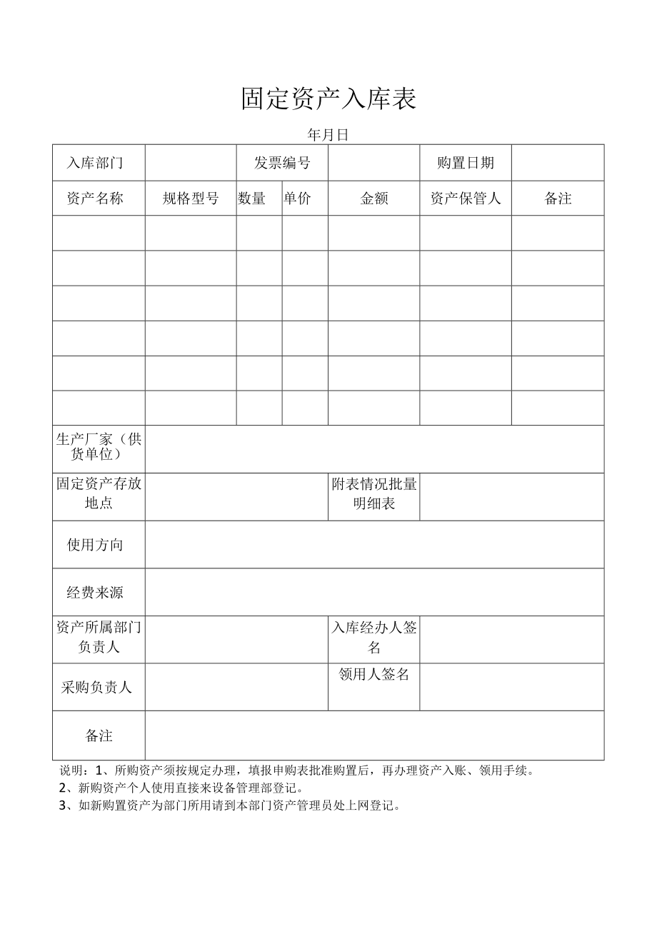 固定资产入库领用表.docx_第1页