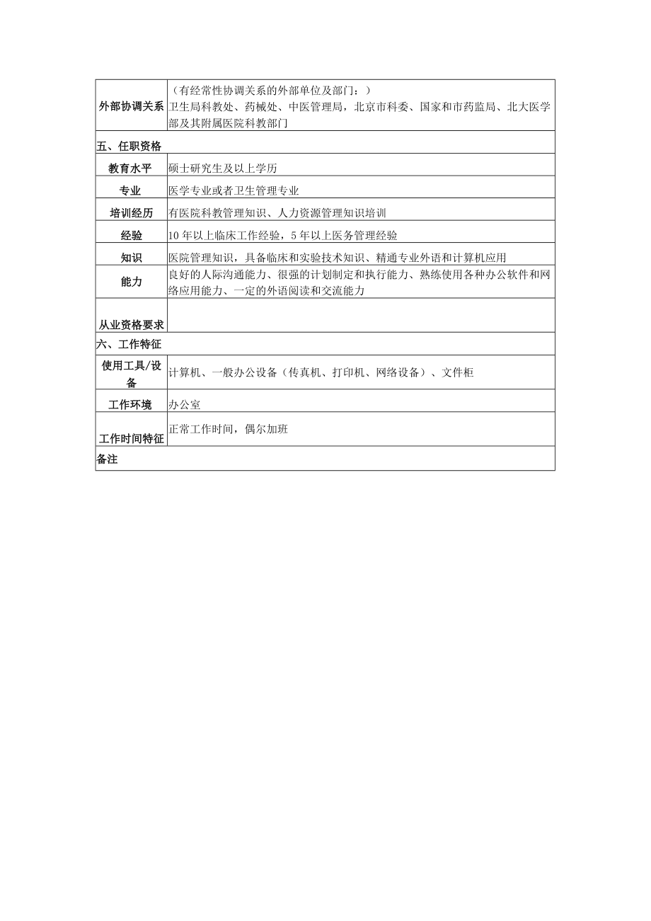 医院通用科研教学办公室主任岗位说明书Word表格.docx_第3页