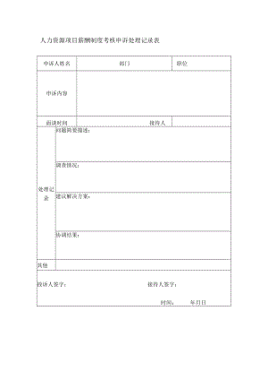 人力资源项目薪酬制度考核申诉处理记录表.docx