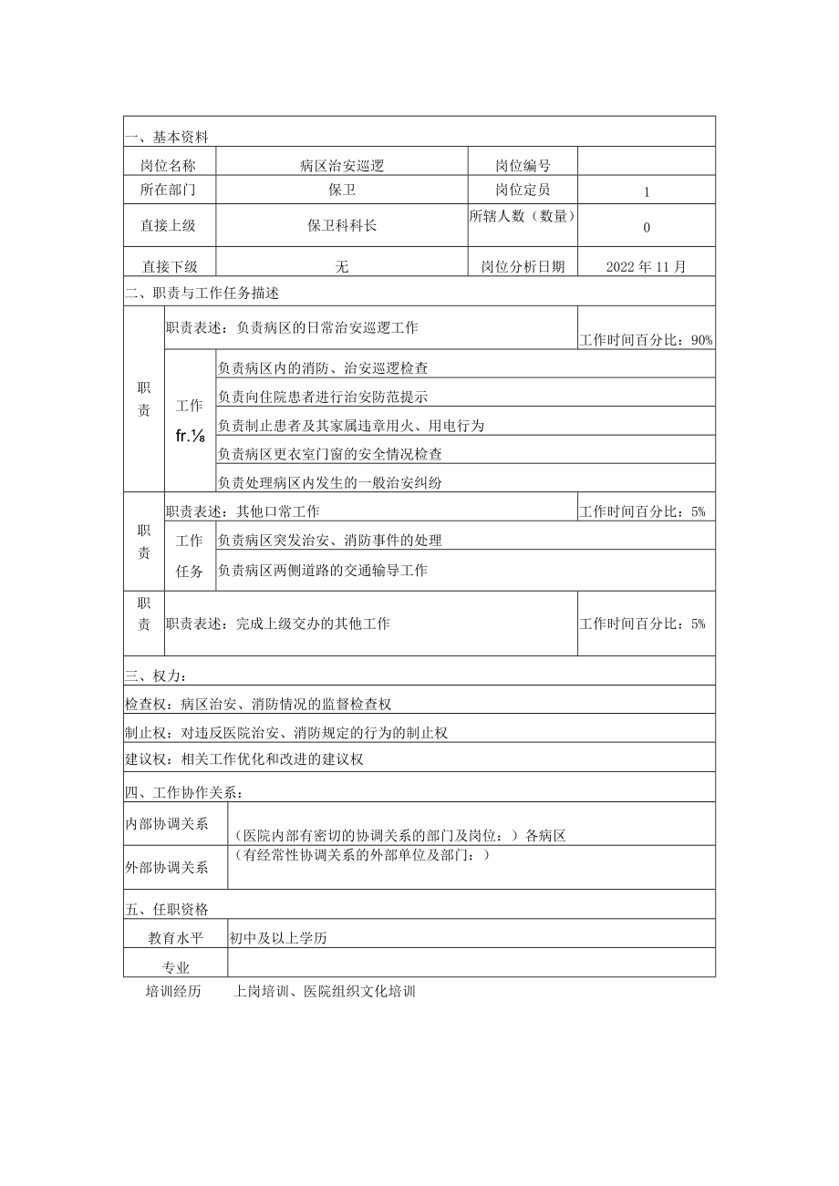 医院通用保卫科病区治安巡逻岗位说明书Word表格.docx_第2页