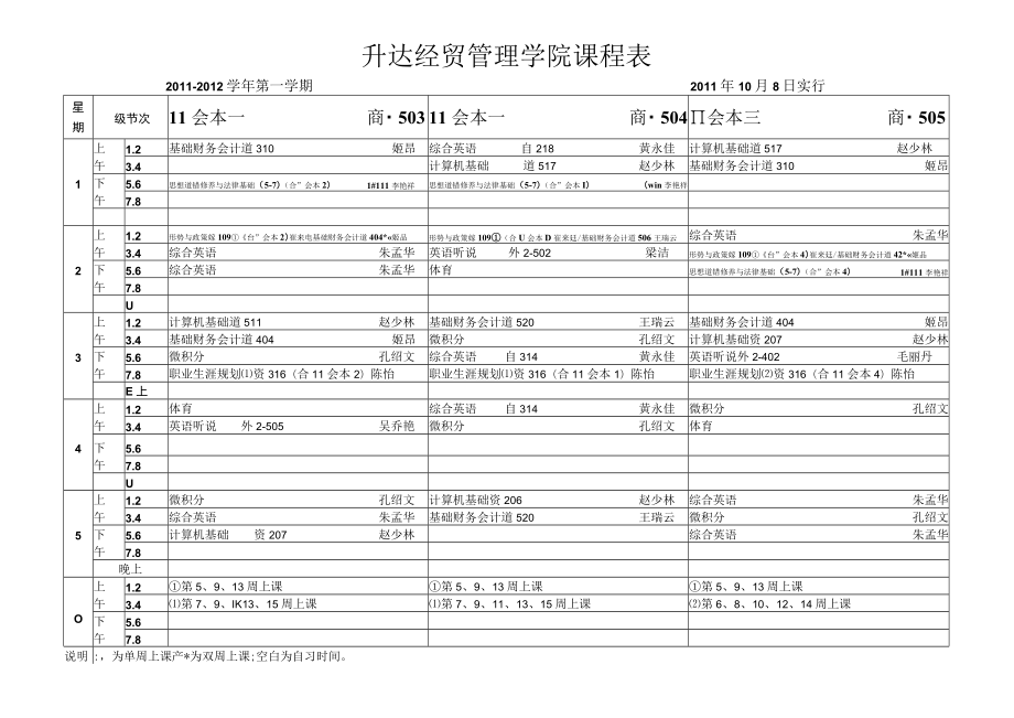 升达经贸管理学院课程011-2012学年第一学期2011年10月8日实行.docx_第1页