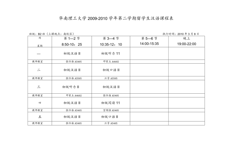 华南理工大学2009-2010学年第二学期留学生汉语课程表.docx_第3页