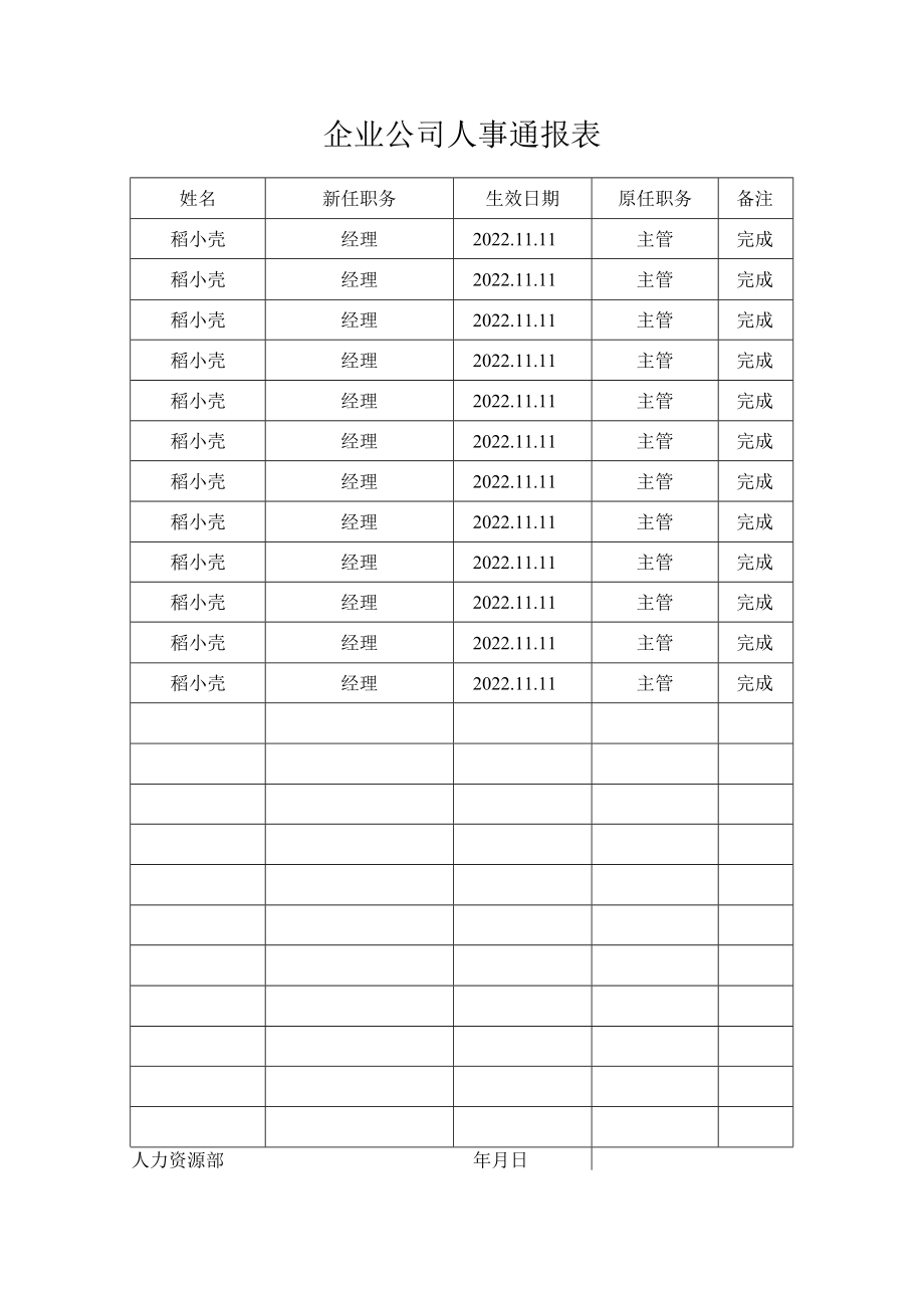 企业公司人事通报表.docx_第1页