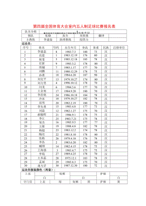 第四届全国体育大会室内五人制足球比赛报名表.docx