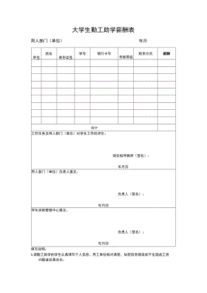 大学生勤工助学薪酬表.docx