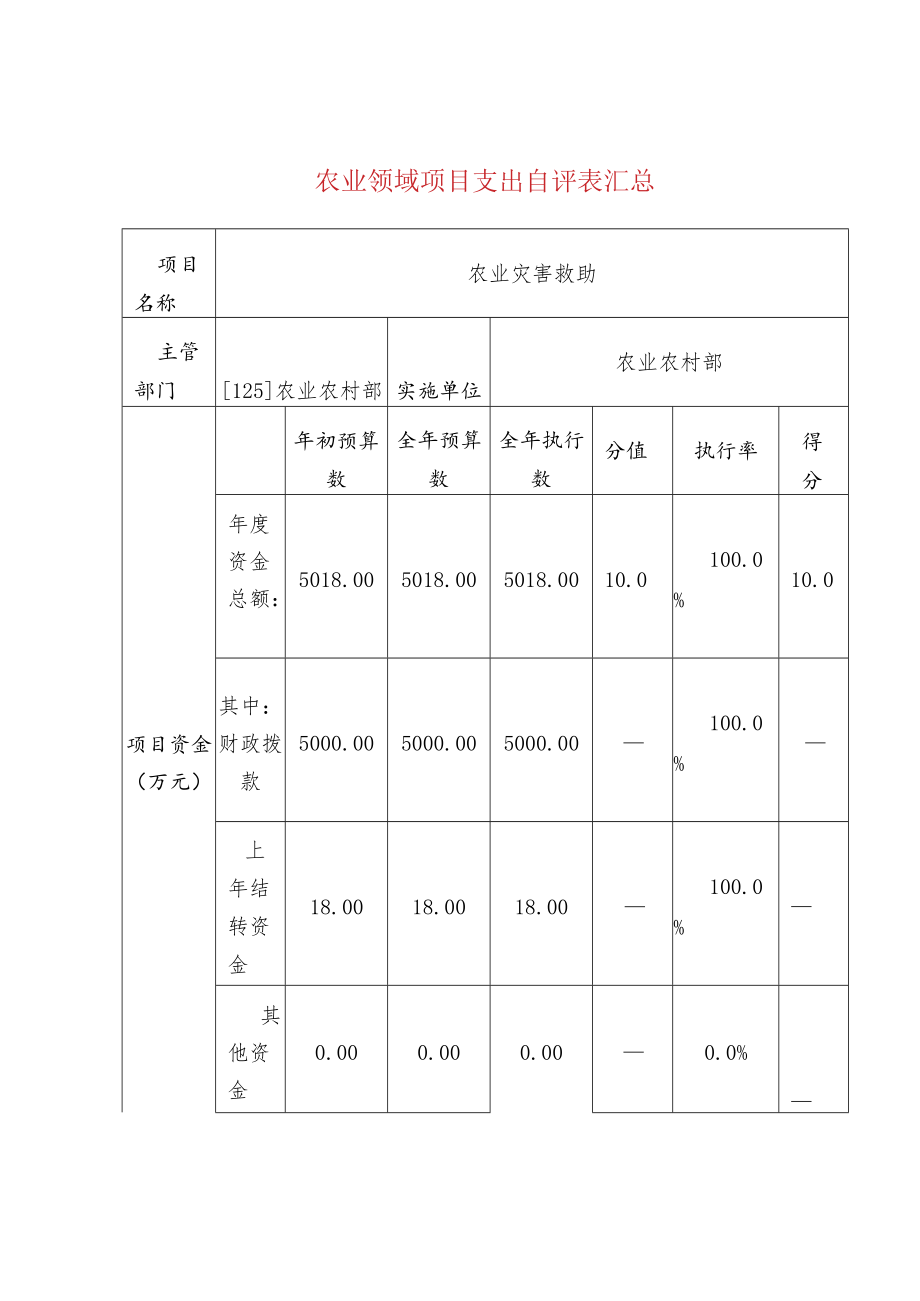 农业领域项目支出自评表汇总.docx_第1页