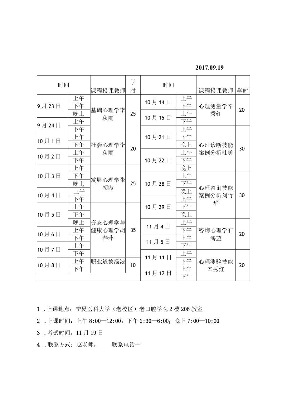 第二十五期心理咨询师三级培训班课程表.docx_第1页